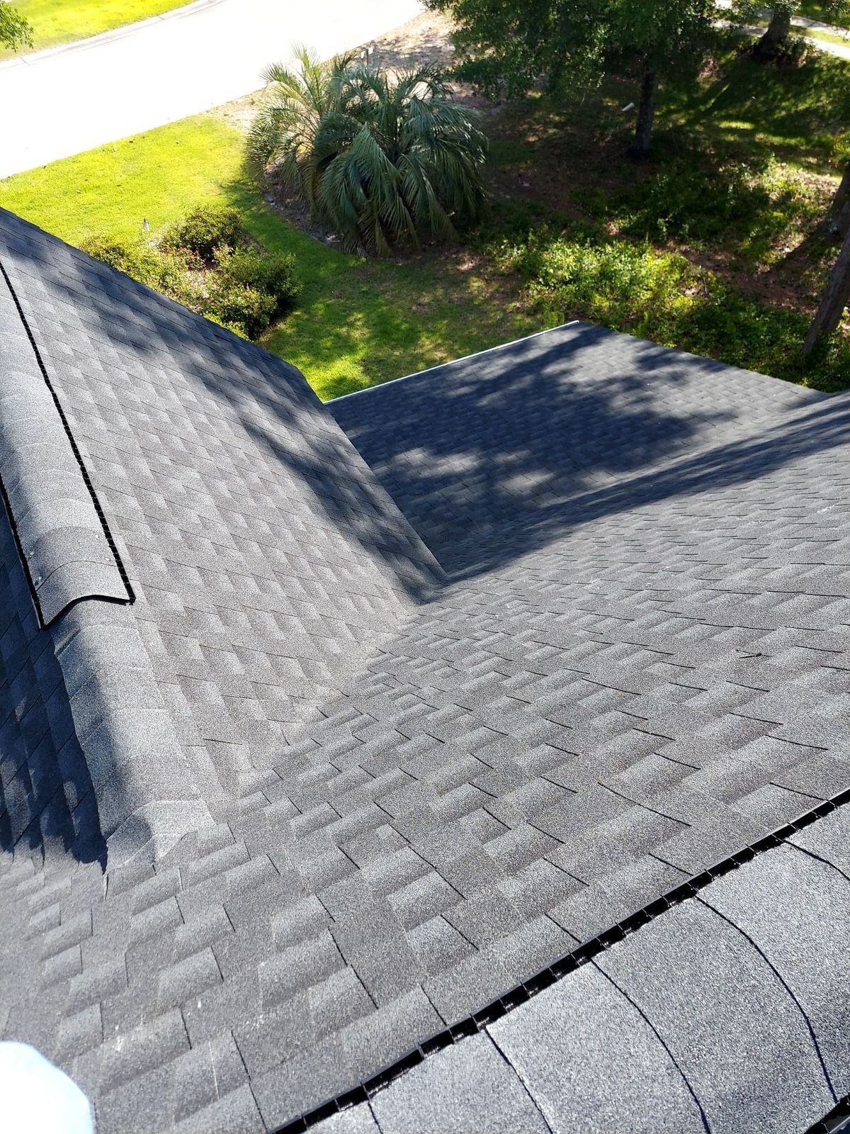 Clean shingle roof detail on a finished residential roof